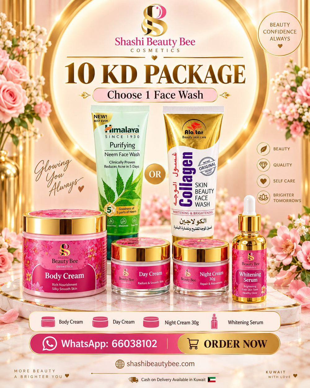 Shashi Beauty Bee 10 KD skincare package – choose one face wash – Kuwait