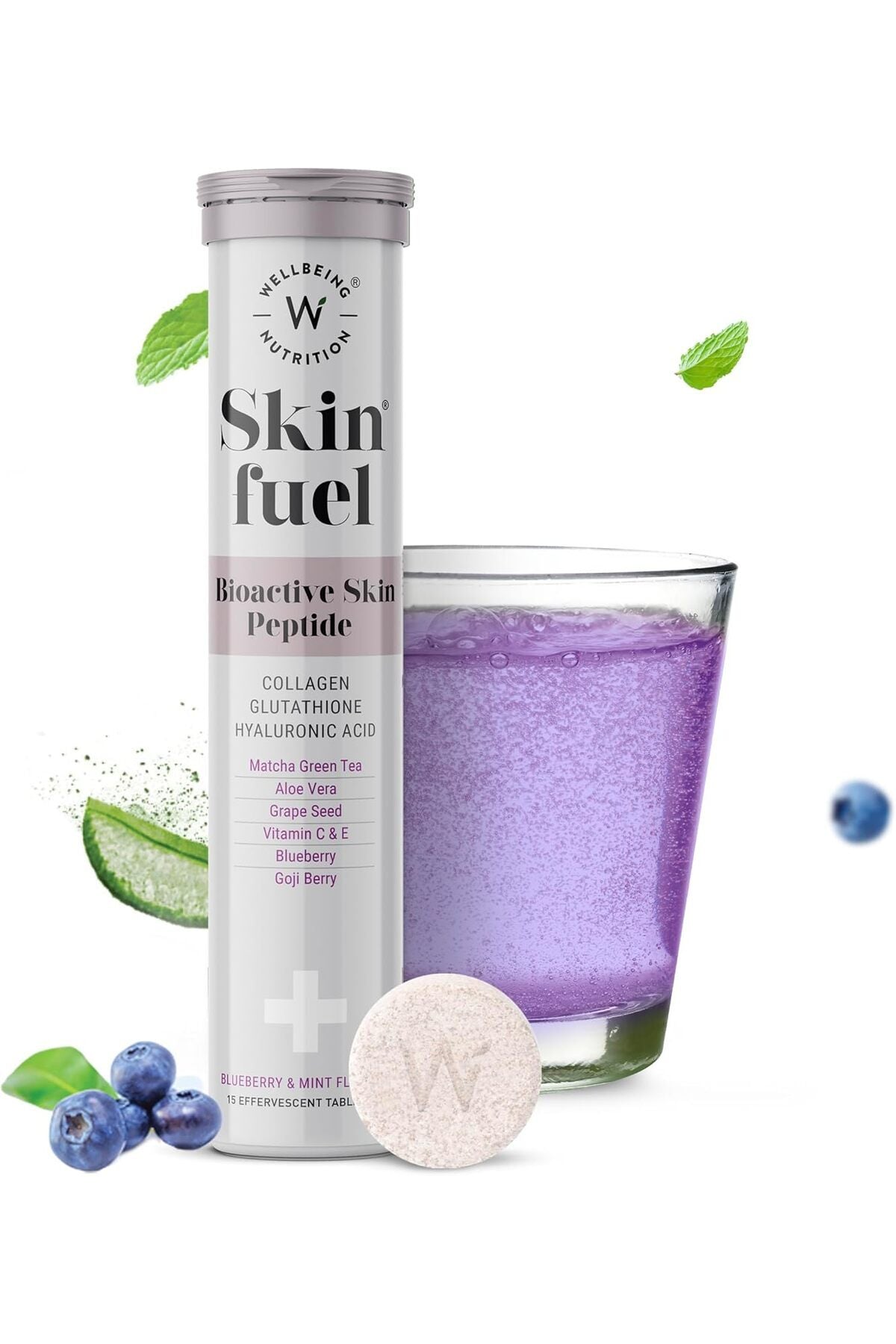 Wellbeing Nutrition Skin Fuel Blueberry and Mint - 15 tablets